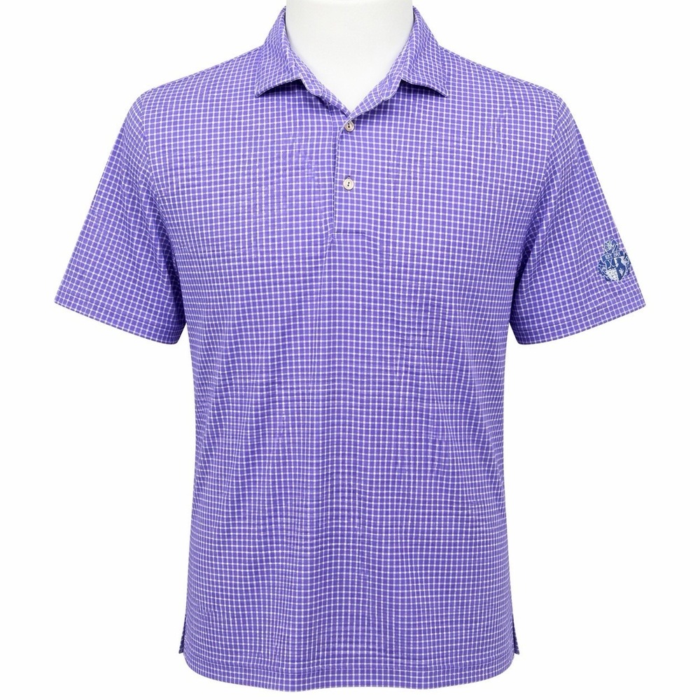 Peter Millar Men's‎ Polo Shirt Large Purple Check Summer Comfort Golf Crest
